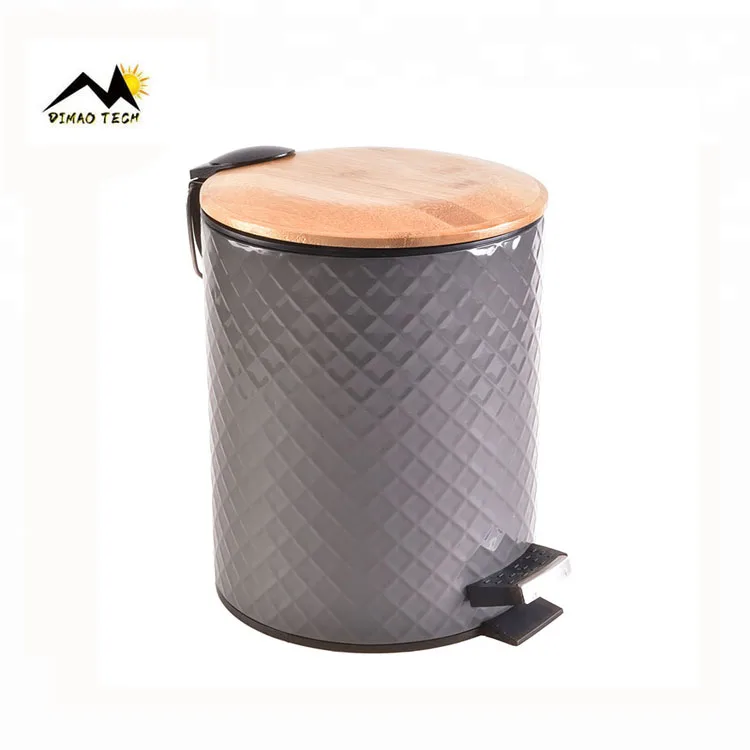 Indoor Foot Step Pedal Home kitchen Bathroom Toilet Trash Can Trash Bin Garbage Bin Innovative Dust Bin With Bamboo Lid