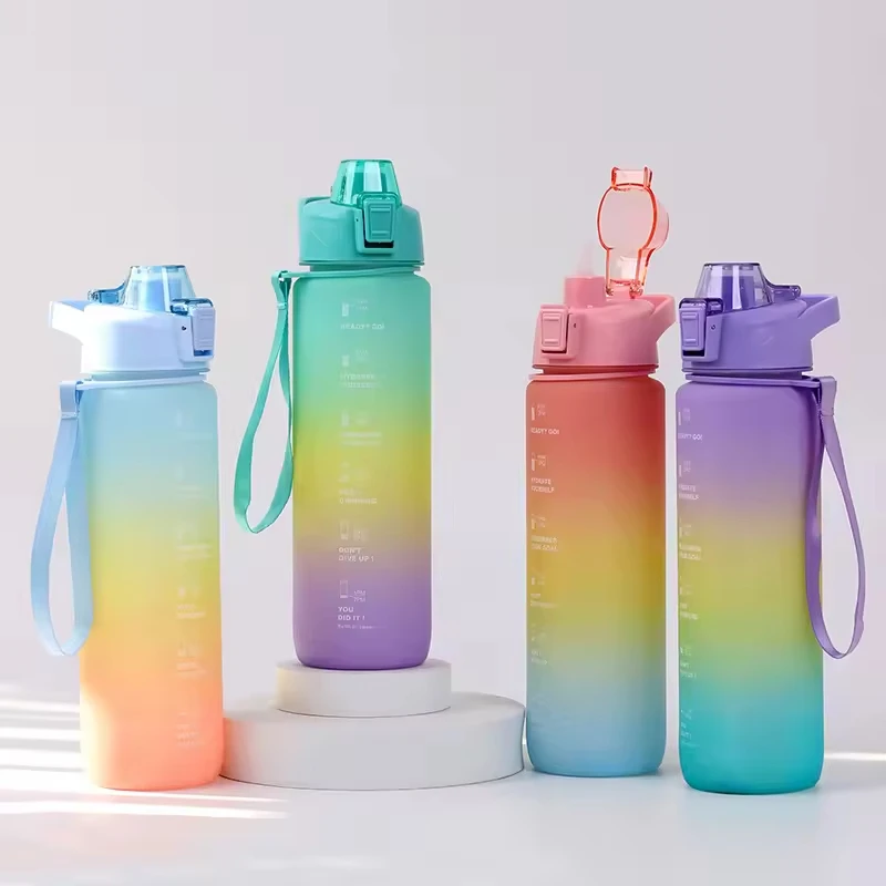 Hydration Motivator 1000ml Gradient Sports Water Bottle with Time Marker Leak Proof and Fall Resistant Design