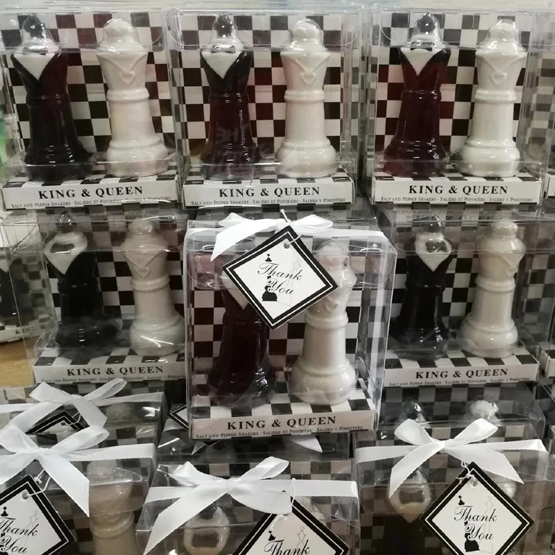 Ywbeyond Wholesale Wedding Guest Souvenirs Ceramic Bride And Groom King And Queen Chess Salt And Pepper Shakers