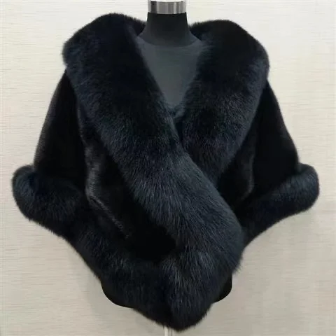 2021 Winter Fashion Women Shawl Faux Fox Fur Coat White Black Mink Fur Coat Cape Shawl
