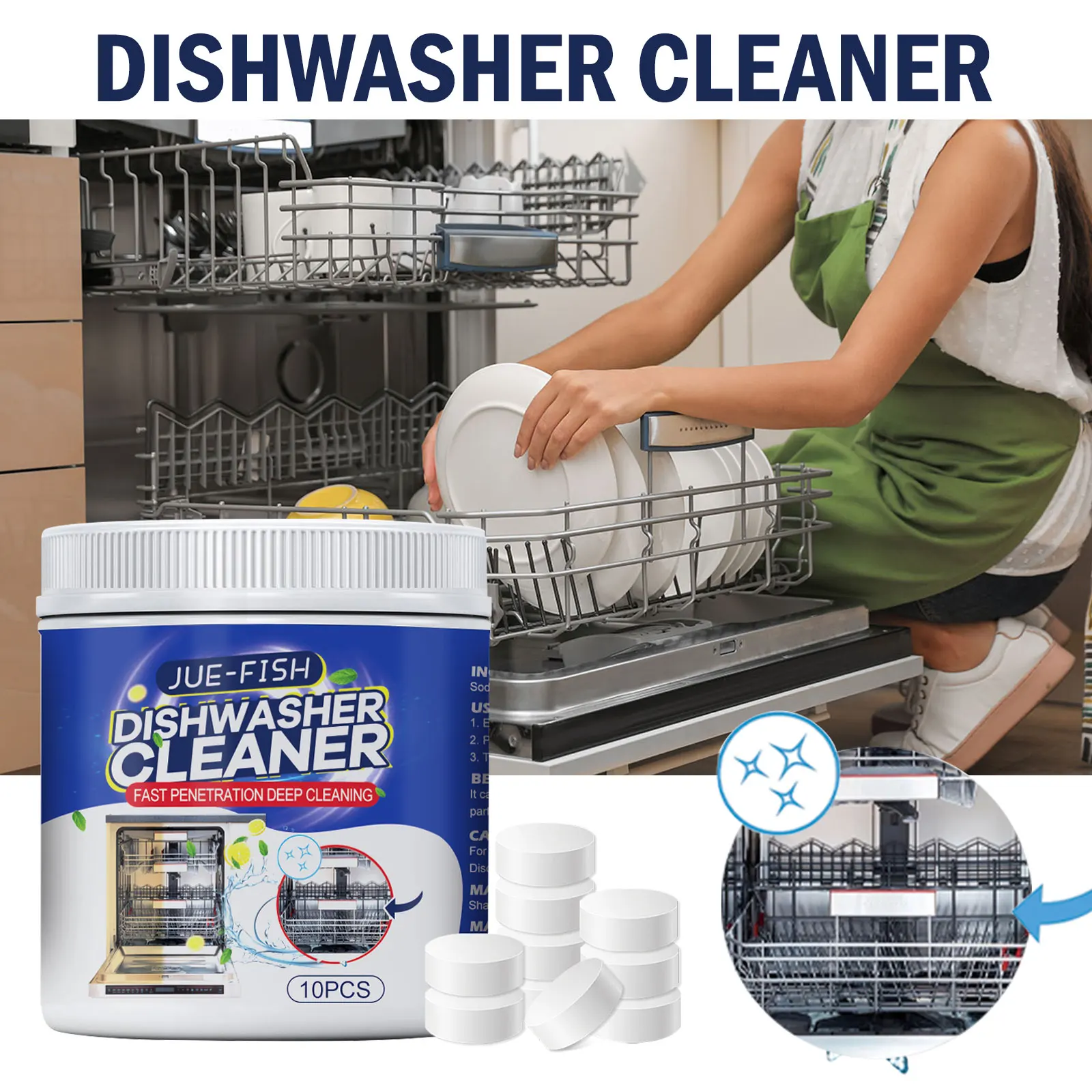Jue-fish Dishwasher Cleaner Rich Foam Detergent Dishwasher Tablet Gentle Formula Dishwasher Cleaner Tablets