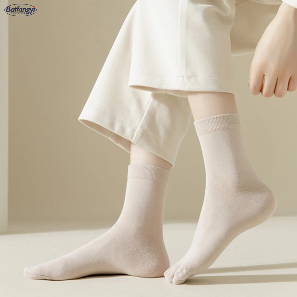 New Product Autumn And Winter Cotton Toe Socks Sweat-absorbing Middle Tube Men And Women