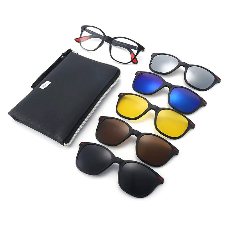 HW 2023 5 in 1 Clip on Sunglasses Man Myopia For Driving Color Change Polarized Presription Clip On Sun Glasses
