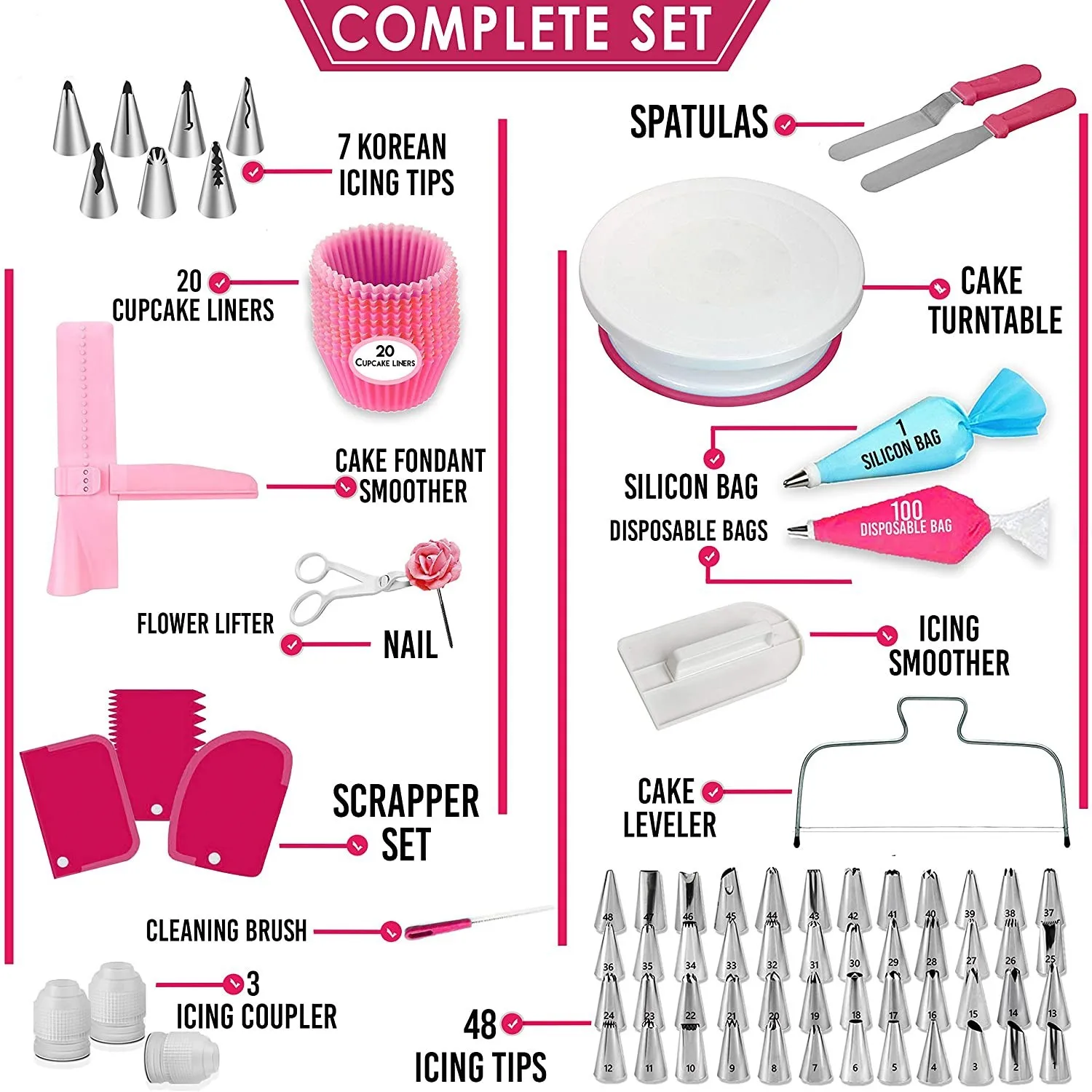 200 PCS Cake Bakeware Decorating Set Turntable Spatula Stand Kitchen Baking Tool New//