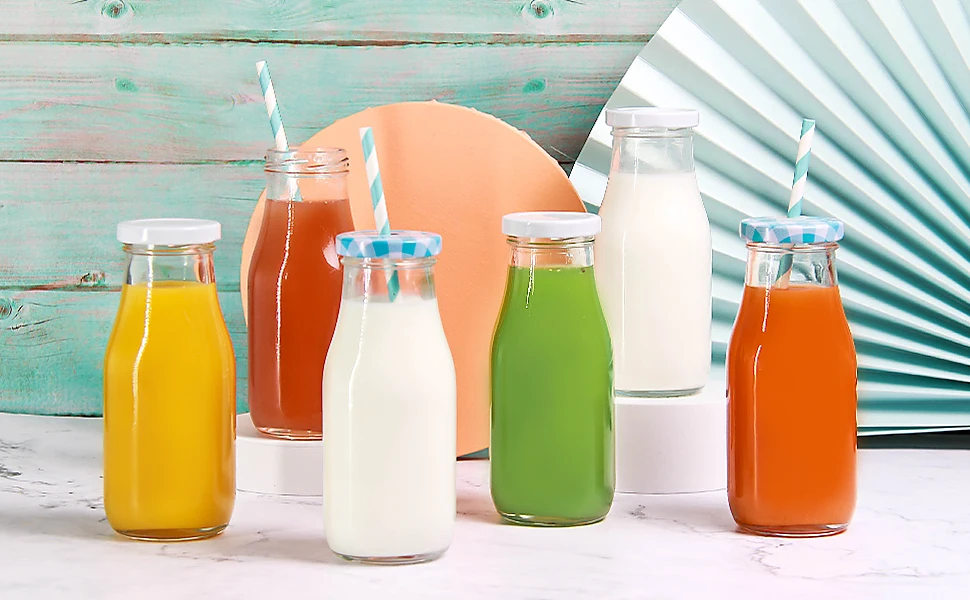 12oz 350ml 16oz 500ml 8oz Milk Juice maple syrup glass bottle Beverage Bottle Milk Dairy Drinking Glass Bottle with metal Lids