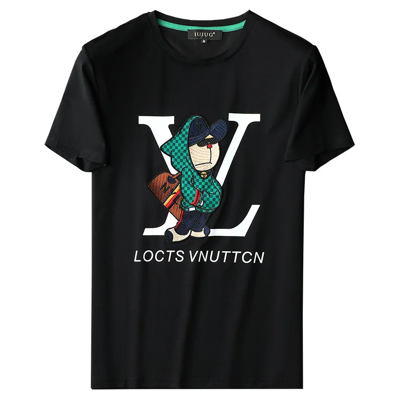 Chaopai Cartoon Embroidered Round Neck Short Sleeve T-shirt 1:1 designer clothes