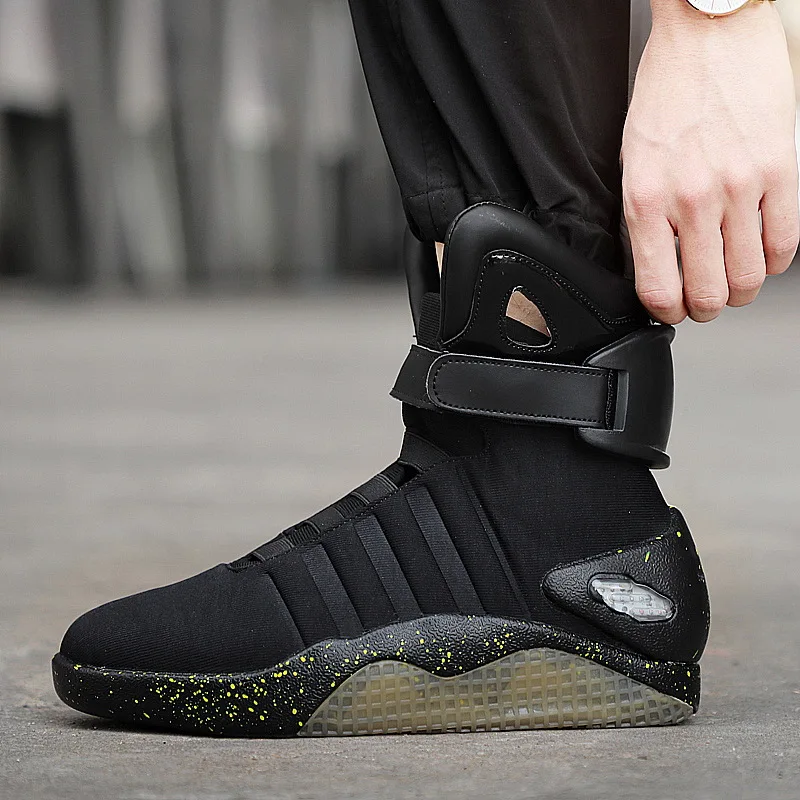 Оригинальный высокое качество три режима USB зарядка с высоким берцем баскетбольные кроссовки Назад в будущее обувь