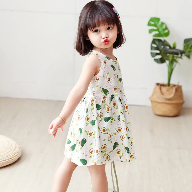 
New Toddler Infant Kids Baby Girls Summer Princess Party Sleeveless Dresses Headband Children Floral Dress for 2021 wholesale 