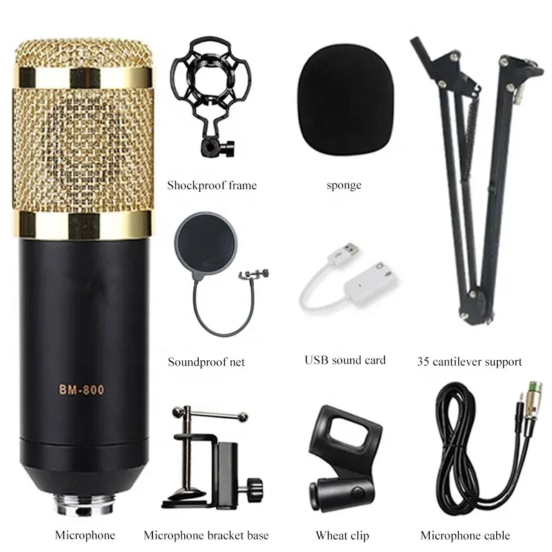 BM800 V8 Profession Sound Card Set  Microphone Studio Condenser Microphone for Recording Live Streaming
