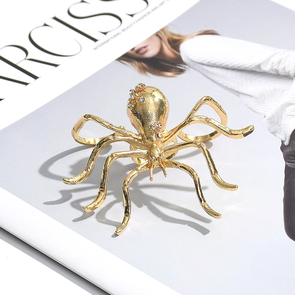 Exaggerated Gold Opening Rings Women Statement Metal Spider Animals Big Trendy Fashion Party Jewelry Engagement Alloy Material