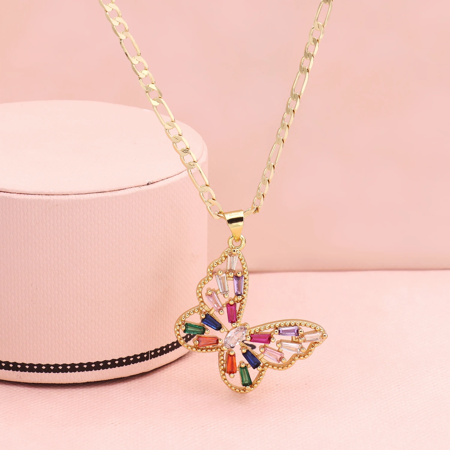 Красочные стразы бабочка кулон ожерелье 14K шея цепи ювелирные изделия для свадебной вечеринки оптовая продажа