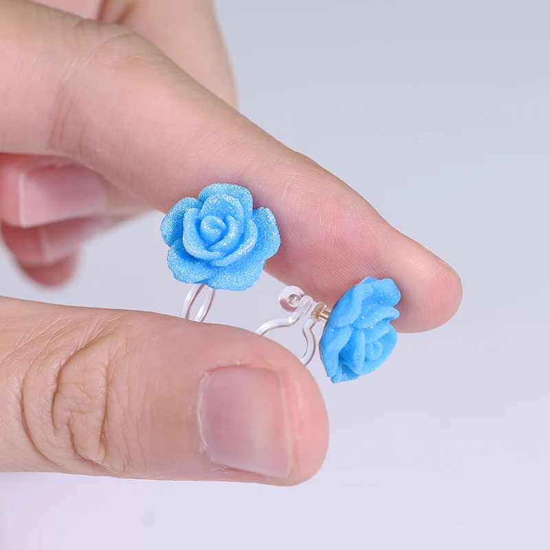 Fashion jewelry Clip-on earrings women resin material romantic N style rose stud earrings