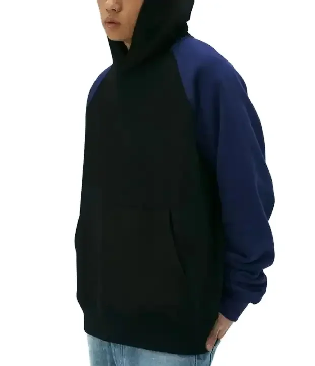 Custom Logo Color Block Sleeve Print Oversized Cotton Unisex Color Matching Mens Pullover Two Tones Hoodie