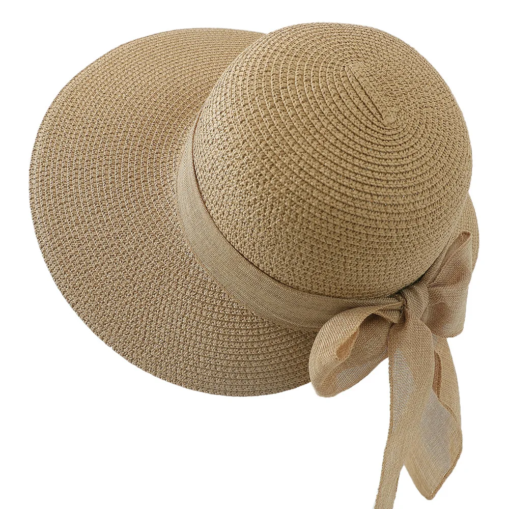 HZM-23187 Summer Colorful Lady Sun Straw Boater Hat With Ribbon Bow
