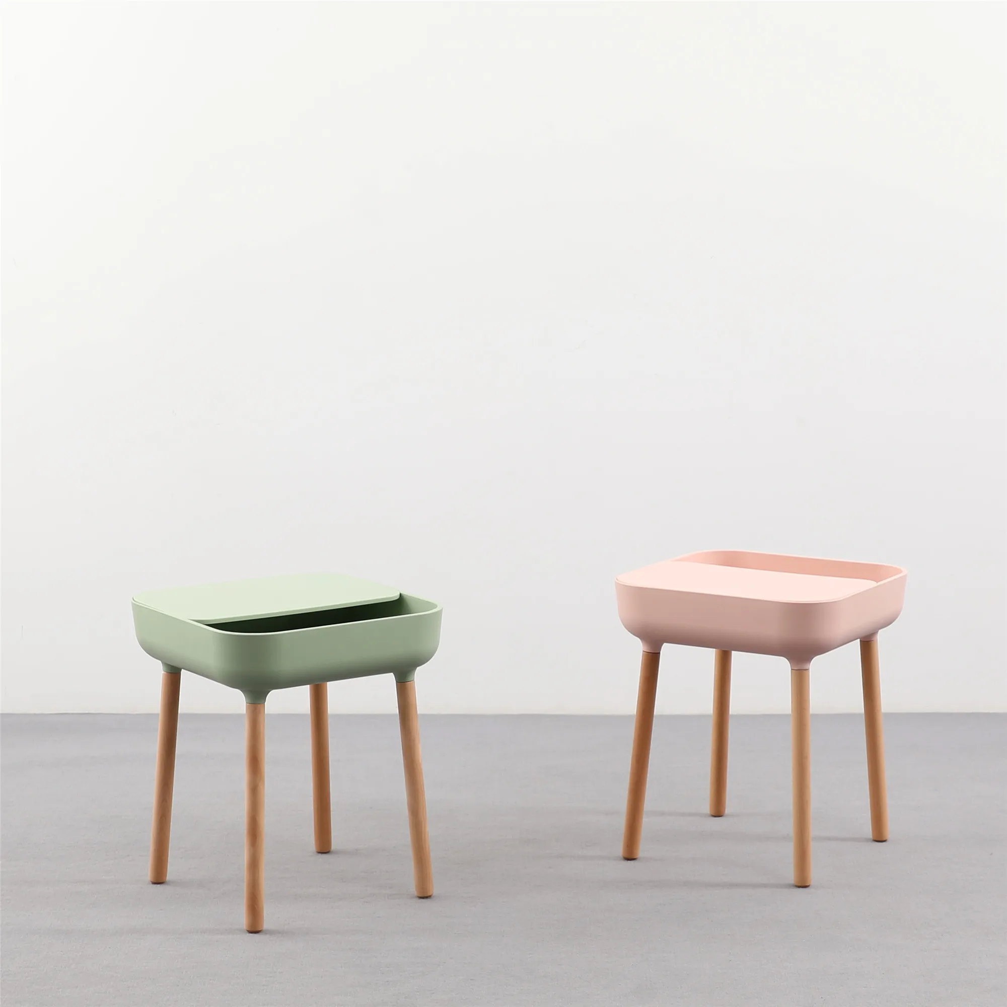 Wholesale Home Furniture Square Plastic Top Wood Legs Multifunctional Bedroom Small Living Room Modern Coffee Side Table