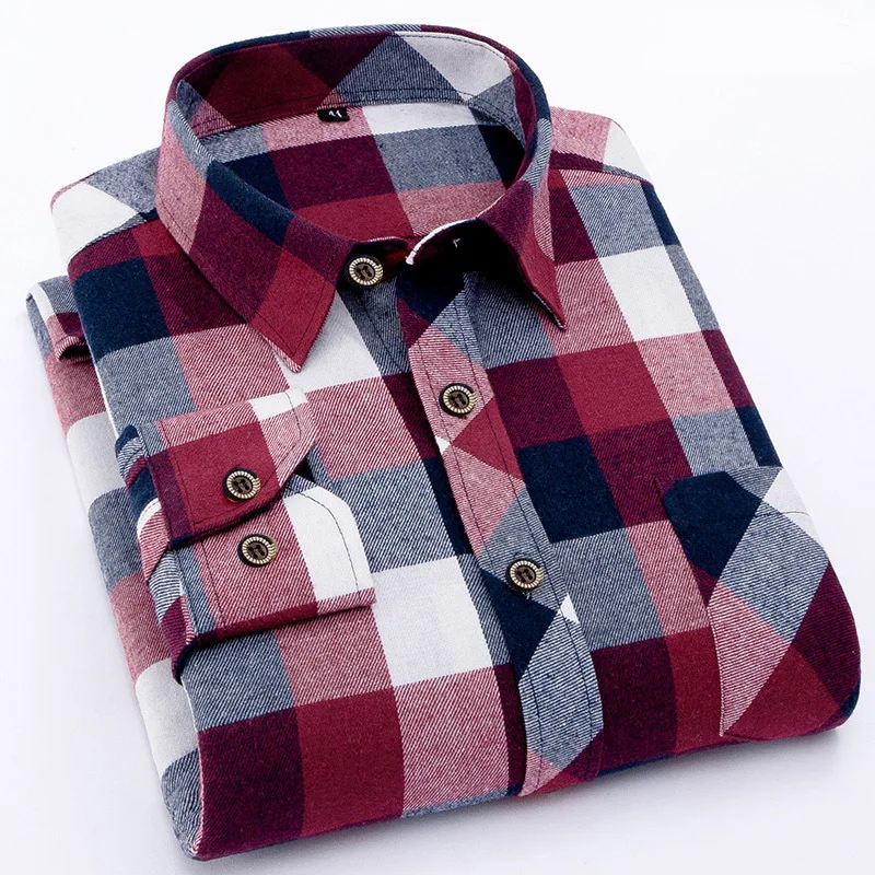 MT2388 Hot Sales Custom Cotton Blends Sanding Casual Long Sleeve Plaid Shirt Plus Size Shirt