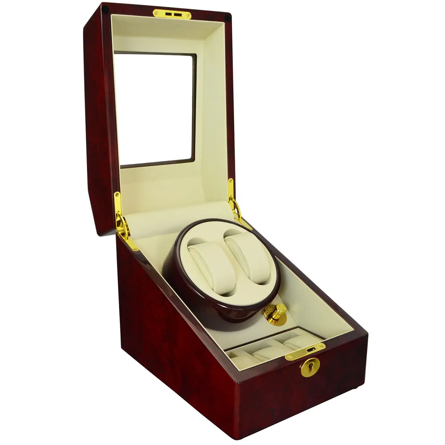 GC03-S24RW Watch Winder Box Luxury Wooden Watch Storage Case Double Watch Winder with Quiet Motor 5 Rotation Mode