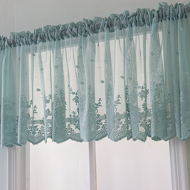 
Factory direct kitchen coffee curtain small fresh finished wear rod small curtain blue lace short curtain 