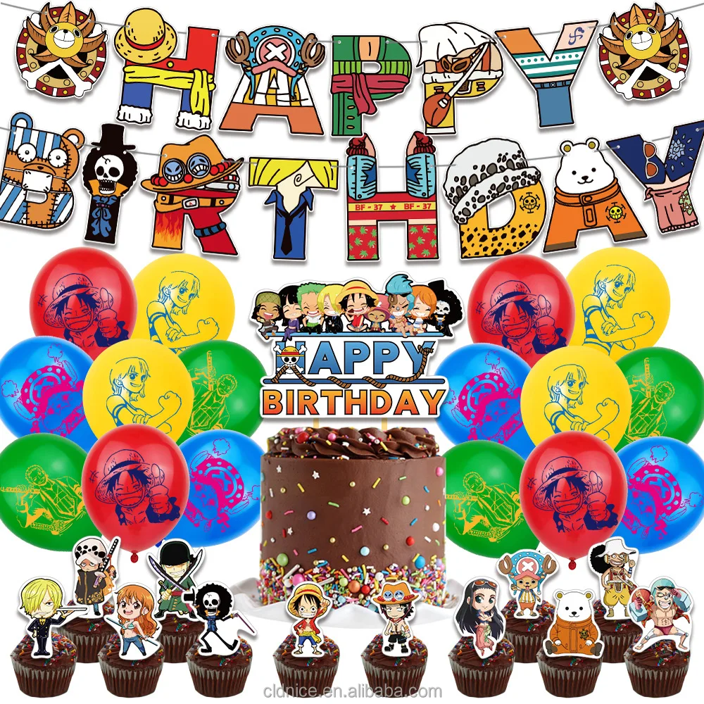 Nice Piece Anime Birthday Decorations Party Supplies Party Favor Include Happy Birthday Banner Cake Topper Balloon For Kids