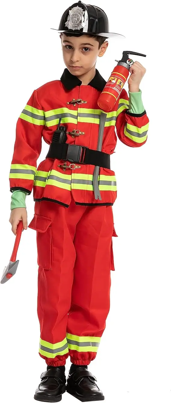 Creations Kids Firefighter Costume with Complete Firefighter Accessories for Kids Halloween Dress Up Parties Fireman Role Play