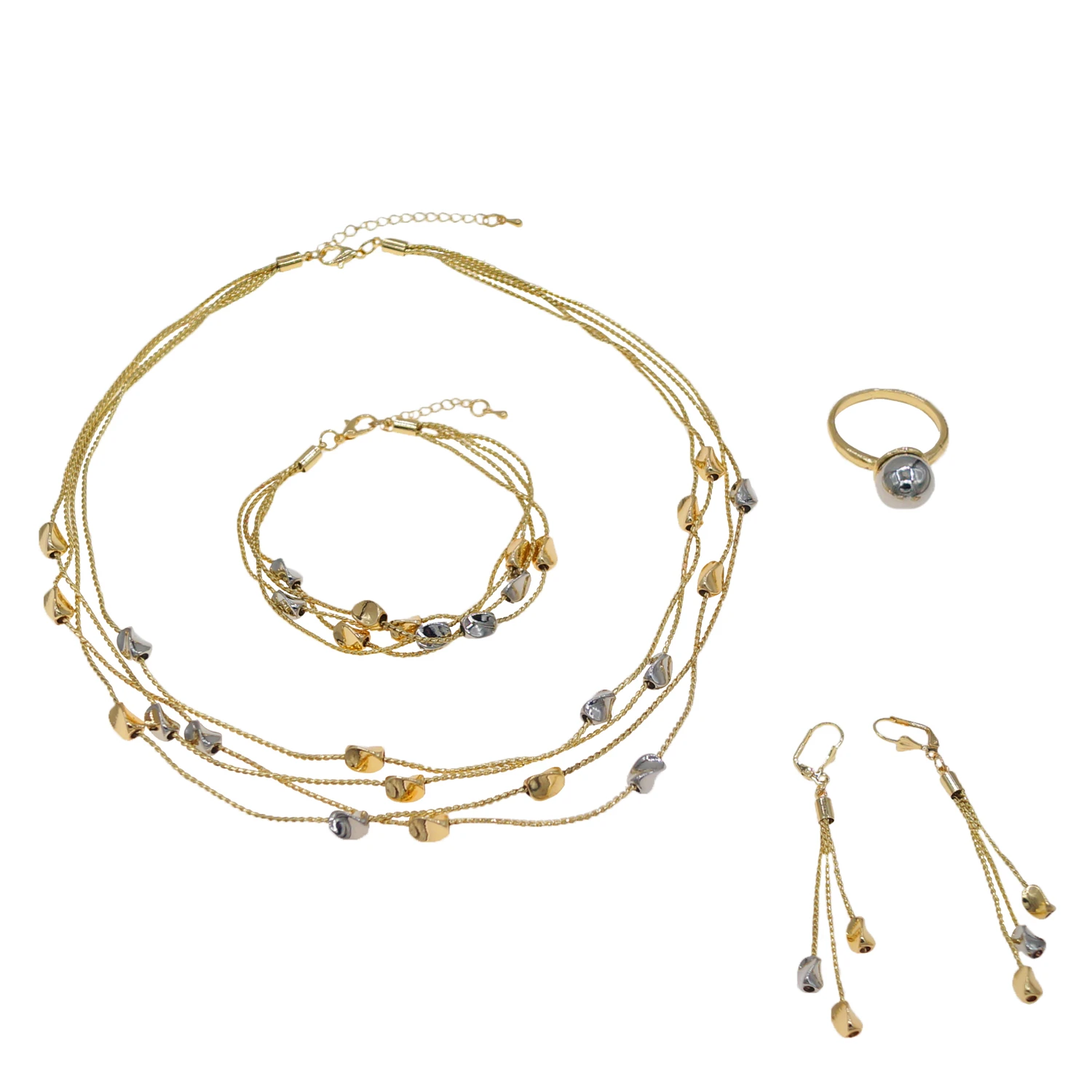 Yulaili Dubai Gold Style Alloy Gold Plated Jewelry Multi-layer Chain Fashion Necklace Earrings Ring Bracelet