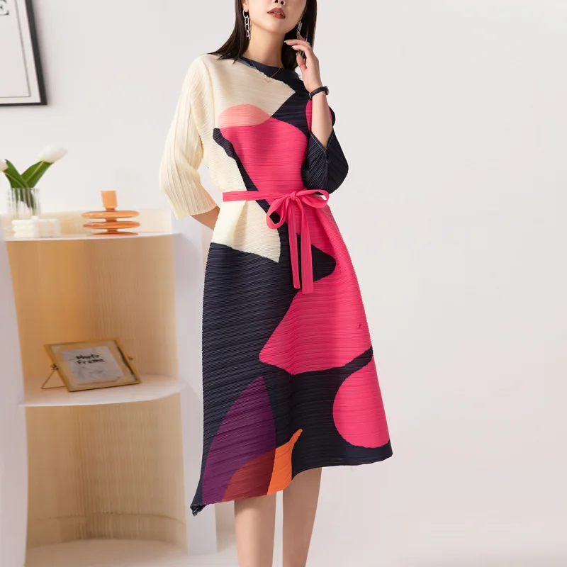 High Quality Hot Sale 2023 New Dress For Party Pleated Elegant Casual Dresses Printed Miyake Pleated Dress