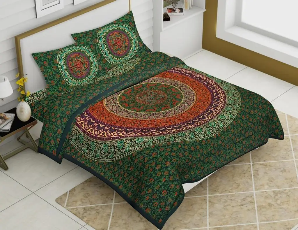 Wholesale Best Price Indian Sanganeri Dabu Print Super Soft 100% Cotton Bedsheet Bedroom Luxury 3 Pcs Bedding Set