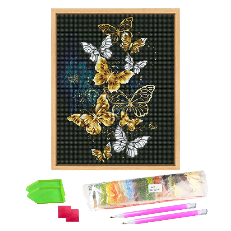 Factory price high quality golden butterfly dazzling trees gilt iron tower pegasus diamond painting