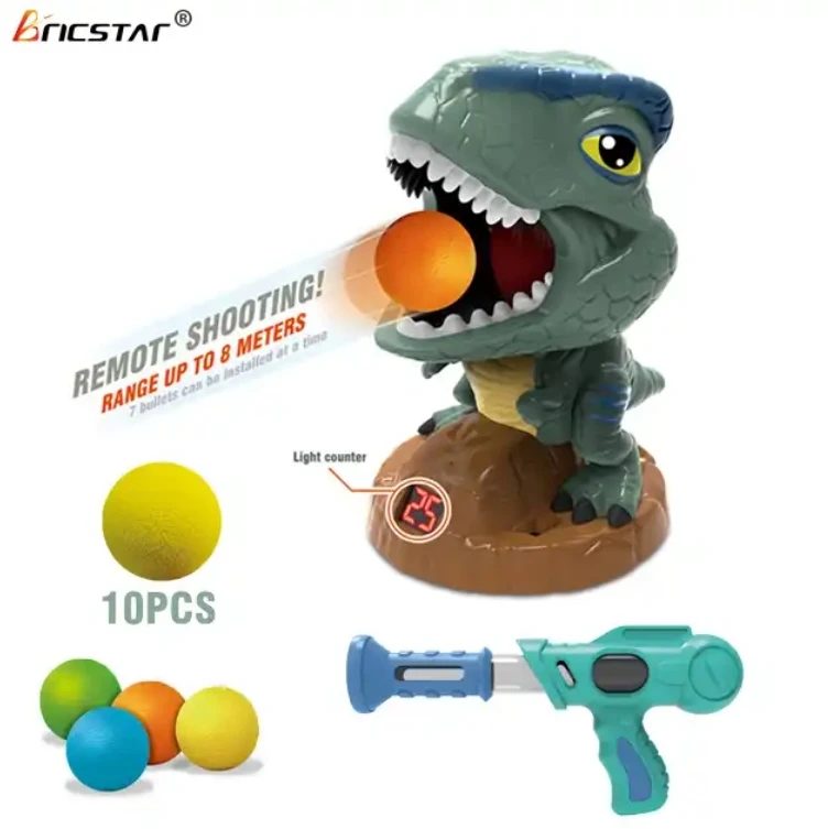 Bricstar ABS material children shooting game toys cartoon dinosaur shooting sound light foam ball guns toys