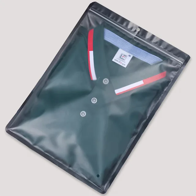 Custom Logo Printing Heavy Duty  Black Underwear Zipper Lock Frosted T-shirt Sweatshirt Garment Clothing Plastic Packing Bags