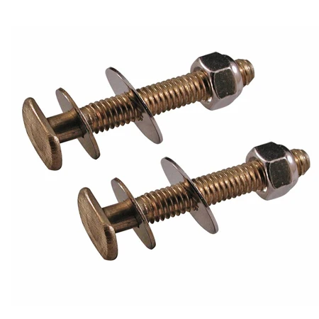 1/4*2-1/2 brass plated T-head toilet bolts , steel anorn nuts , steel retainer washers with polybag