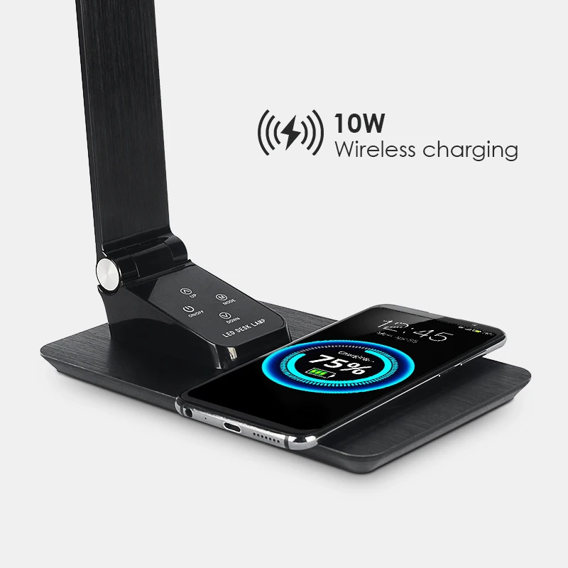 luxury metal smart Dimmable office reading desktop desk table lamp with 15w fast Mobile phone wireless charging