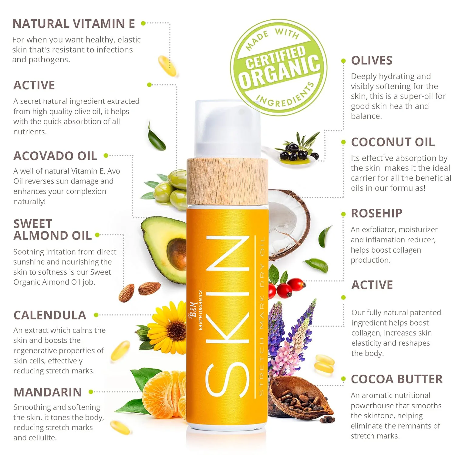 Stretch Mark Dry Oil Organic Anti Stretch Mark Oil for Pregnancy Natural Oils Vitamin E Rebuilds Skin Collagen