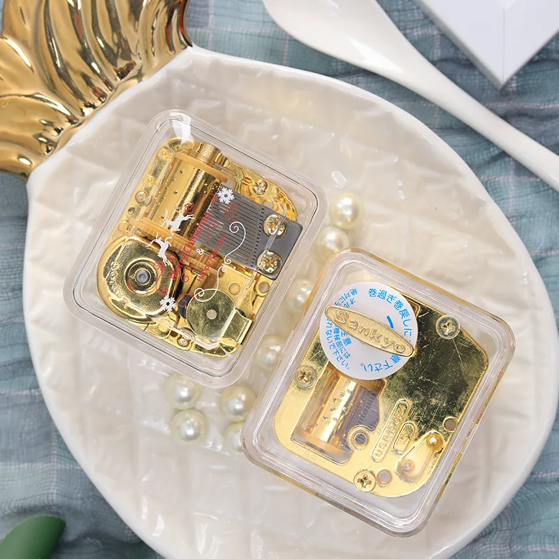 Ever Bright Factory Printing Acrylic Transparent Mini Music Box With Gold-Plated Sankyo Music Mechanism For Birthday Gifts