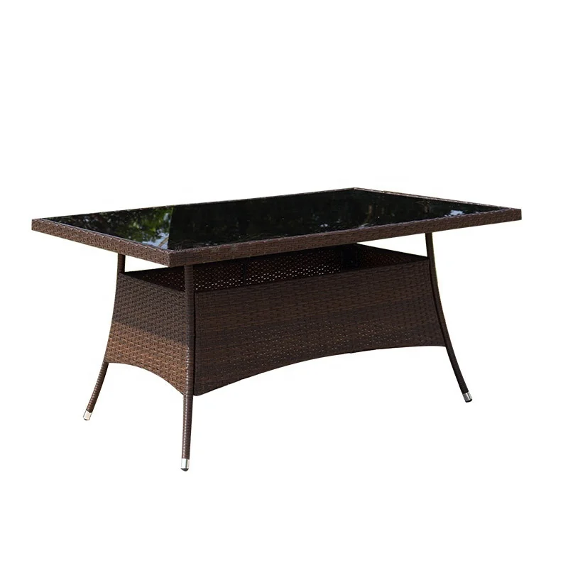Modern Outdoor Furniture Hotel Resort Cafe Garden Plastic Rattan Rectangular Patio Dining Table For 4