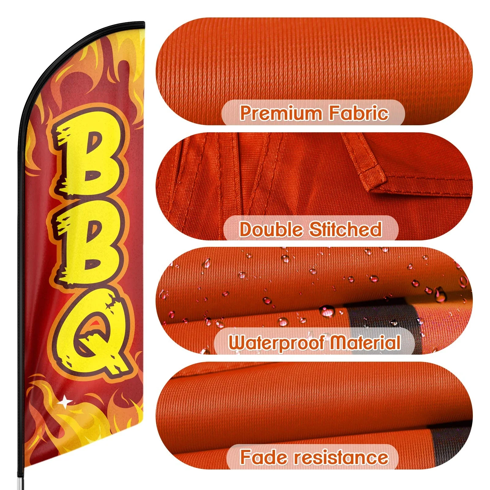 Tear Resistant Polyester Fabric Red Swooper Flag Pole Kit Ground Stake Bbq Advertising Feather Flag 8ft For Increase Traffic