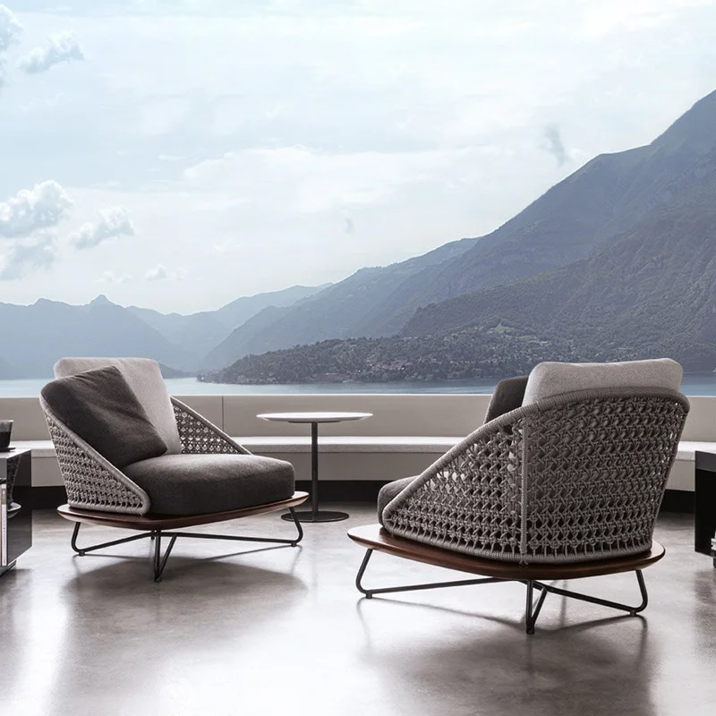 
Nordic leisure outdoor sofa combination garden hotel bed and breakfast courtyard solid teak rope woven rattan furniture 