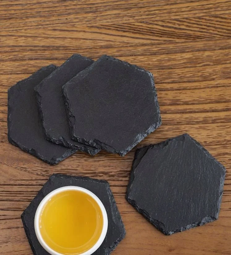 Japanese-style SLATE placemats Black insulated carved coasters Round square heart-shaped SLATE coasters
