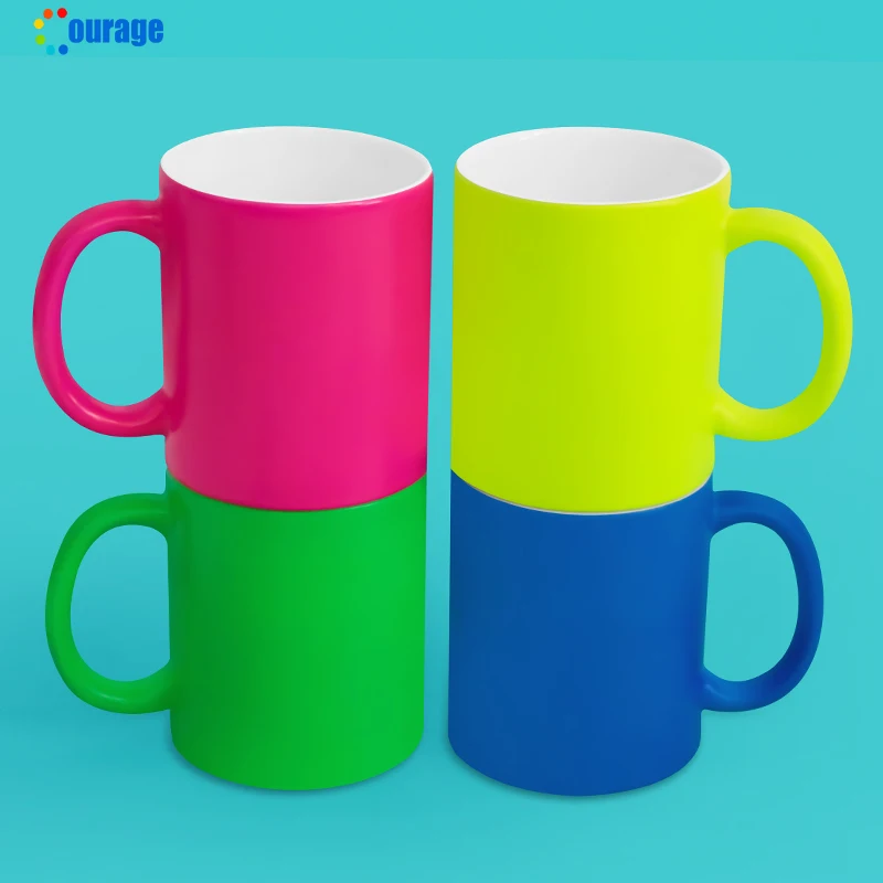 Factory price 11oz glossy fluorescent color sublimation coated ceramic mugs blanks coffee mug for sublimation printing