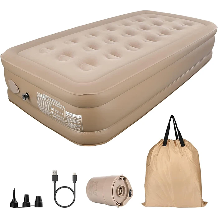 Factory Promotion Flocked Inflatable Air Mattress Bed With Built-In Pump Air Mattress