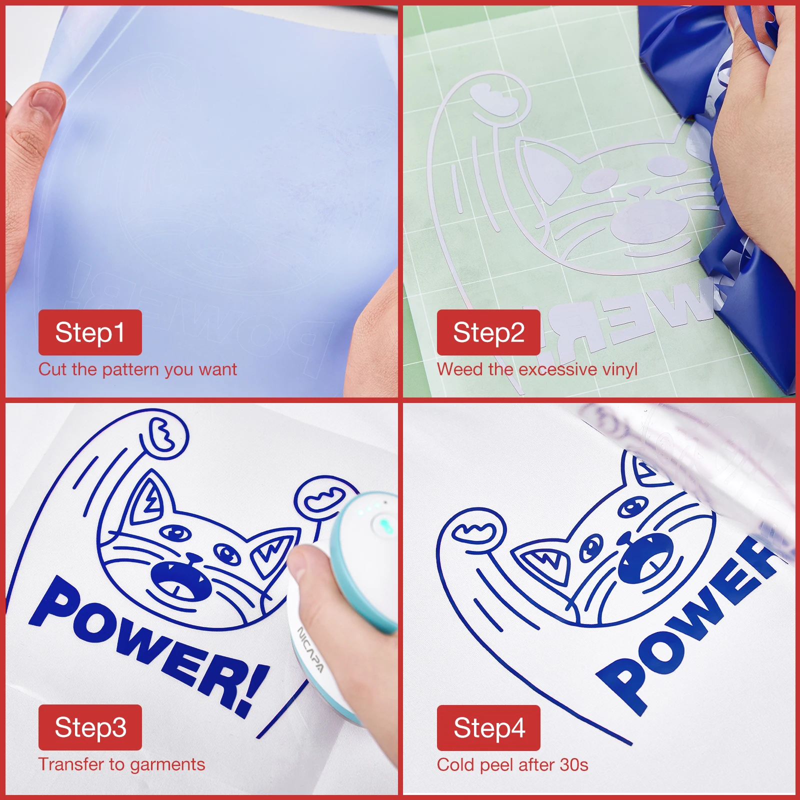 Nicapa Blue PVC HTV Vinyl Rolls Heat Transfer Vinyl for Silhouette/Brother Iron-on Printing Vinyl 12 inch x15 feet