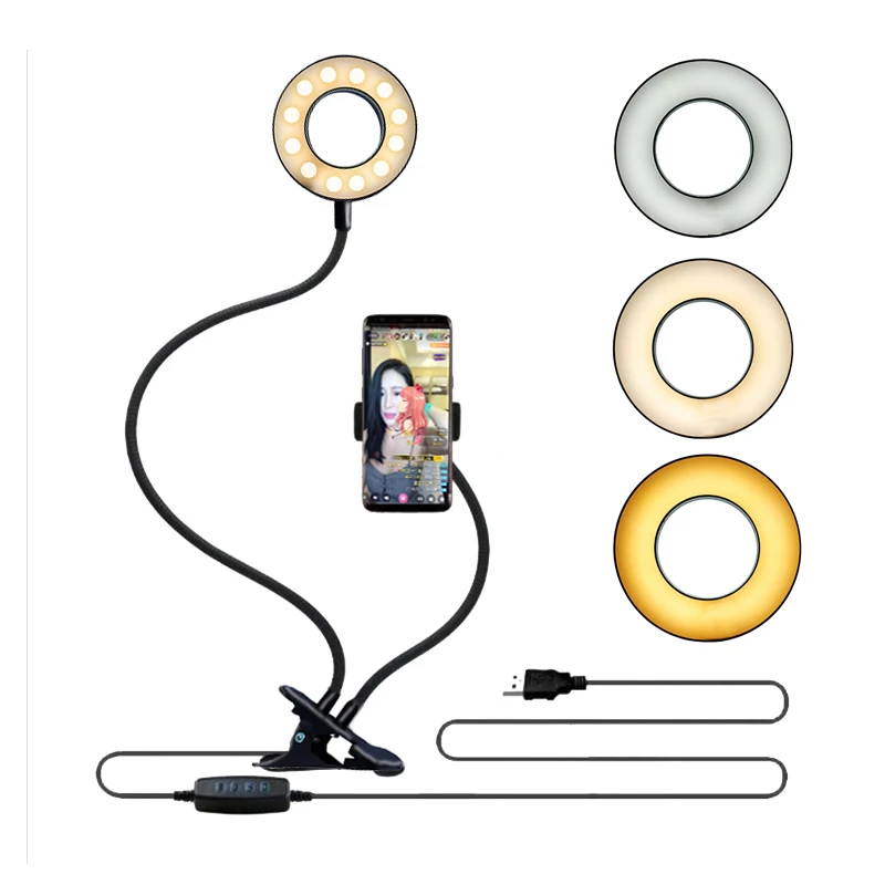 3.5 inch 9CM LED Ring Light with Flexible Mobile Phone Holder Lazy Bracket Desk Lamp LED Light for Live Stream Office Kitchen