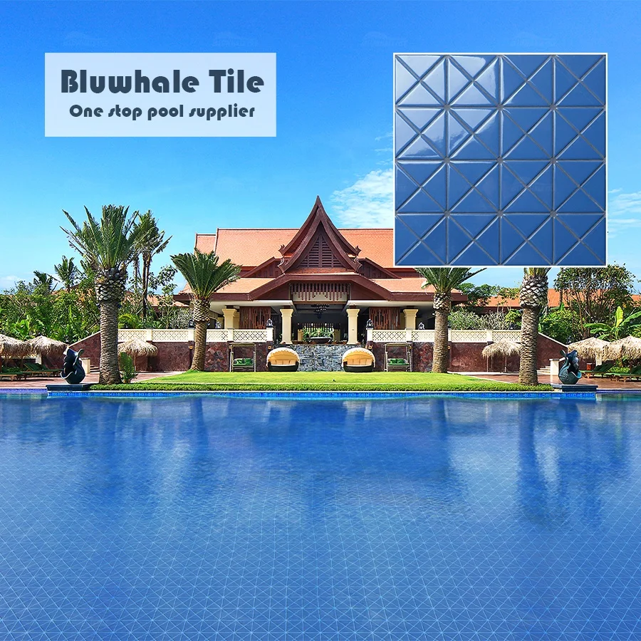 Bluwhale Tile Foshan Factory Spa Triangle Floor Tile Glazed Blue Ceramic Swimming Pool Mosaic