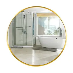 buy Gold Aluminum Alloy Large Metal Frame Circle Bathroom Decor Hanging Wall Glass Mirror for sale espejos decorativos