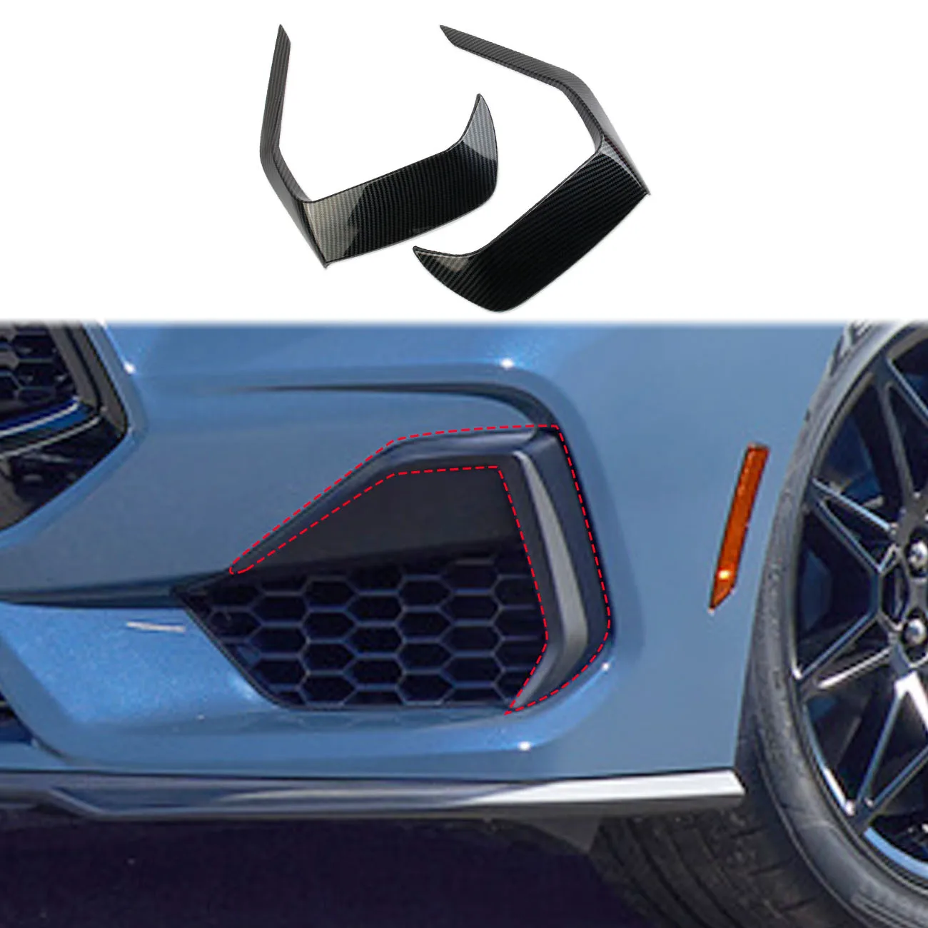Carbon fiber style front bumper light lamp cover trim frame  for Ford Mustang 2024 decoration Accessories