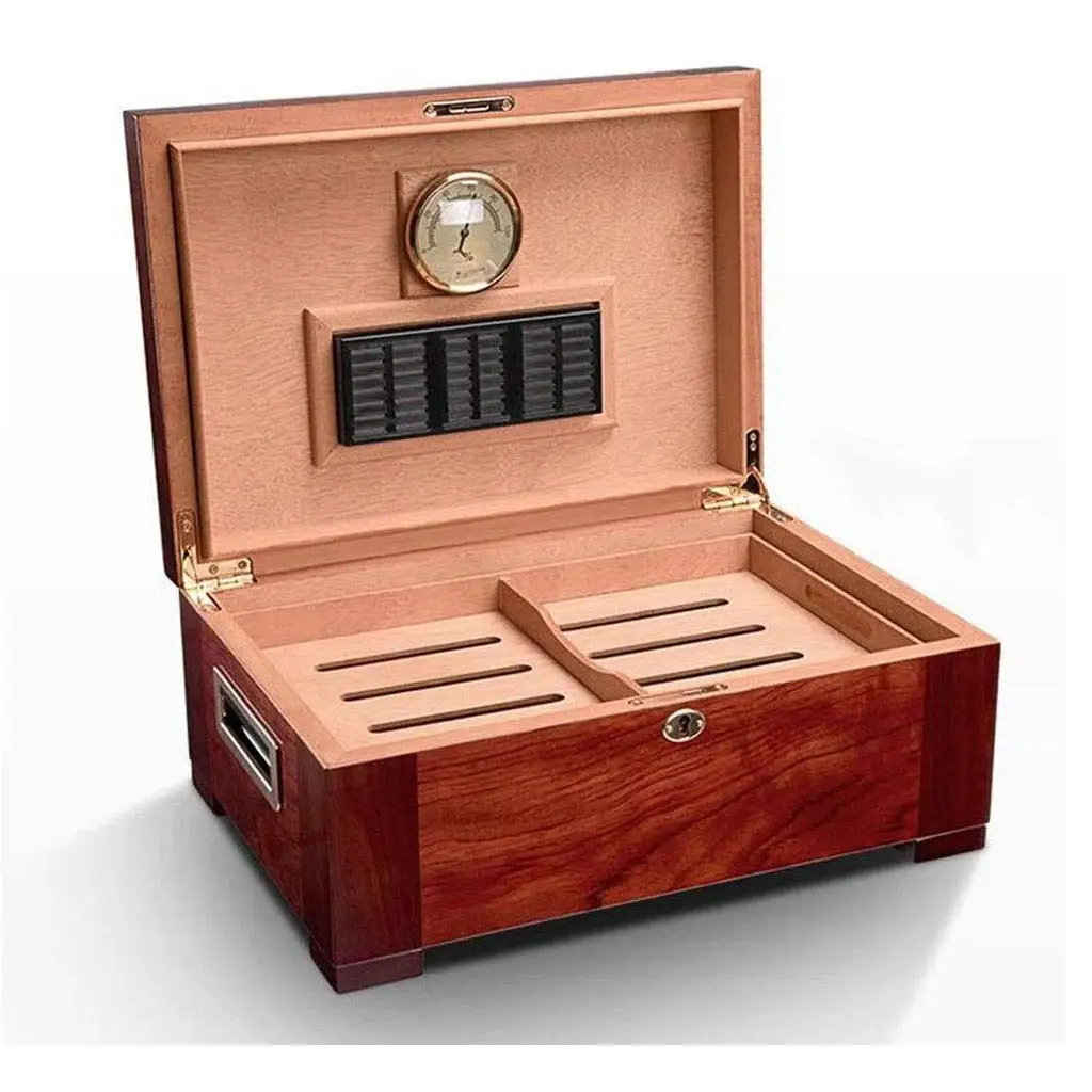 Hot-selling moisturizing case cedar wood cigar humidor box cabinet with hygrometer humidifier decorative box