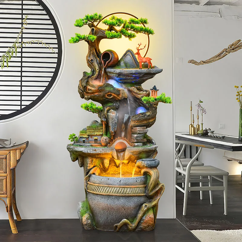 Zen Lucky Office Floor Decor Water Fountain Fengshui Lucky Water Curtain Wall Office Pool Housewarming Gift Outdoor Fountain