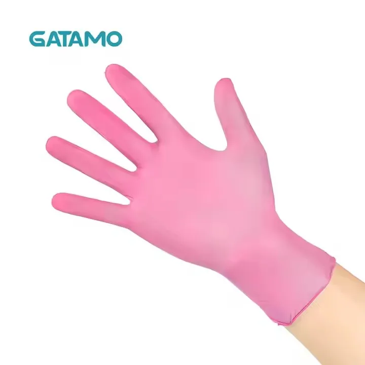BG121 Wholesale 100 pcs box chemical exam nitrile gloves powder free guantes de nitrilo rosa pink disposable nitrile gloves