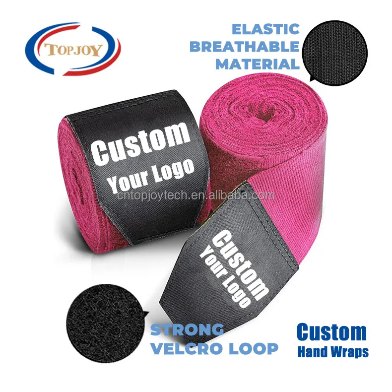 High Quality Polyester 120inch 180inch Semi Elasticity Boxing Bandages Custom Logo Widen Velcro Boxing Hand Wraps