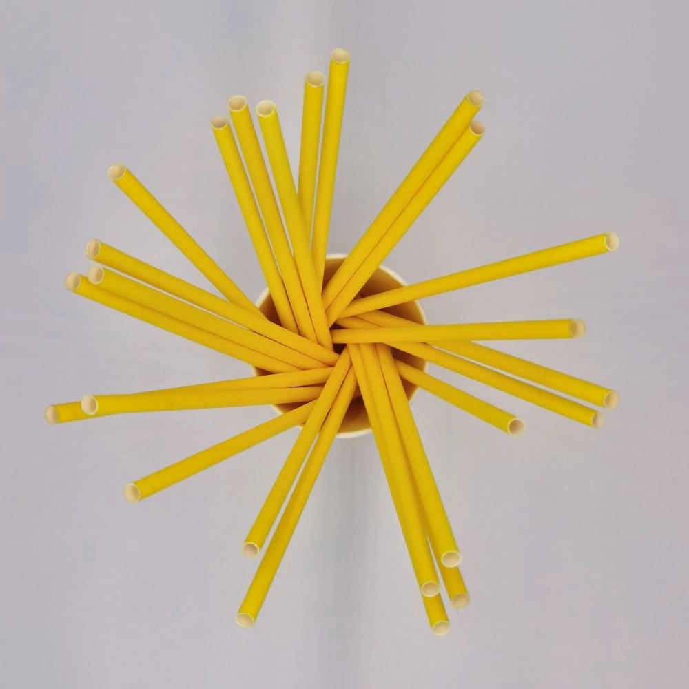 Одноразовые биоразлагаемые индивидуальные прямые однотонные бумажные соломинки желтого цвета для молока 6*200 мм